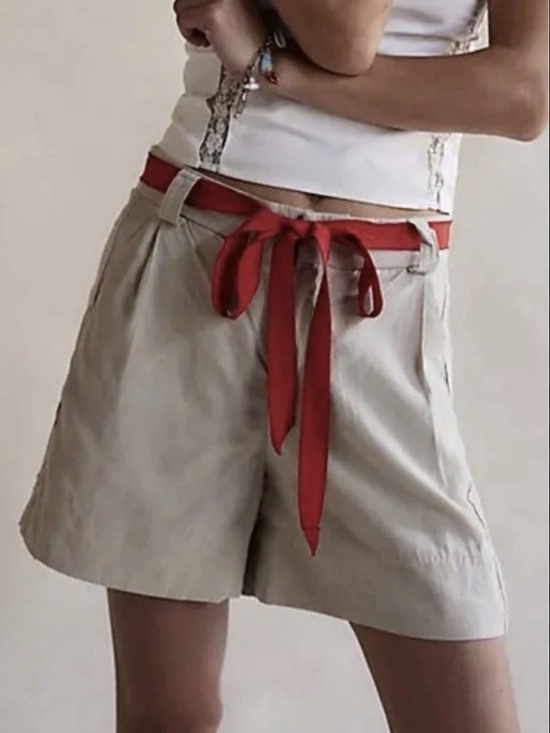 Free People Pants - FREE PEOPLE Beige Women’s Casual Shorts with Red Belt